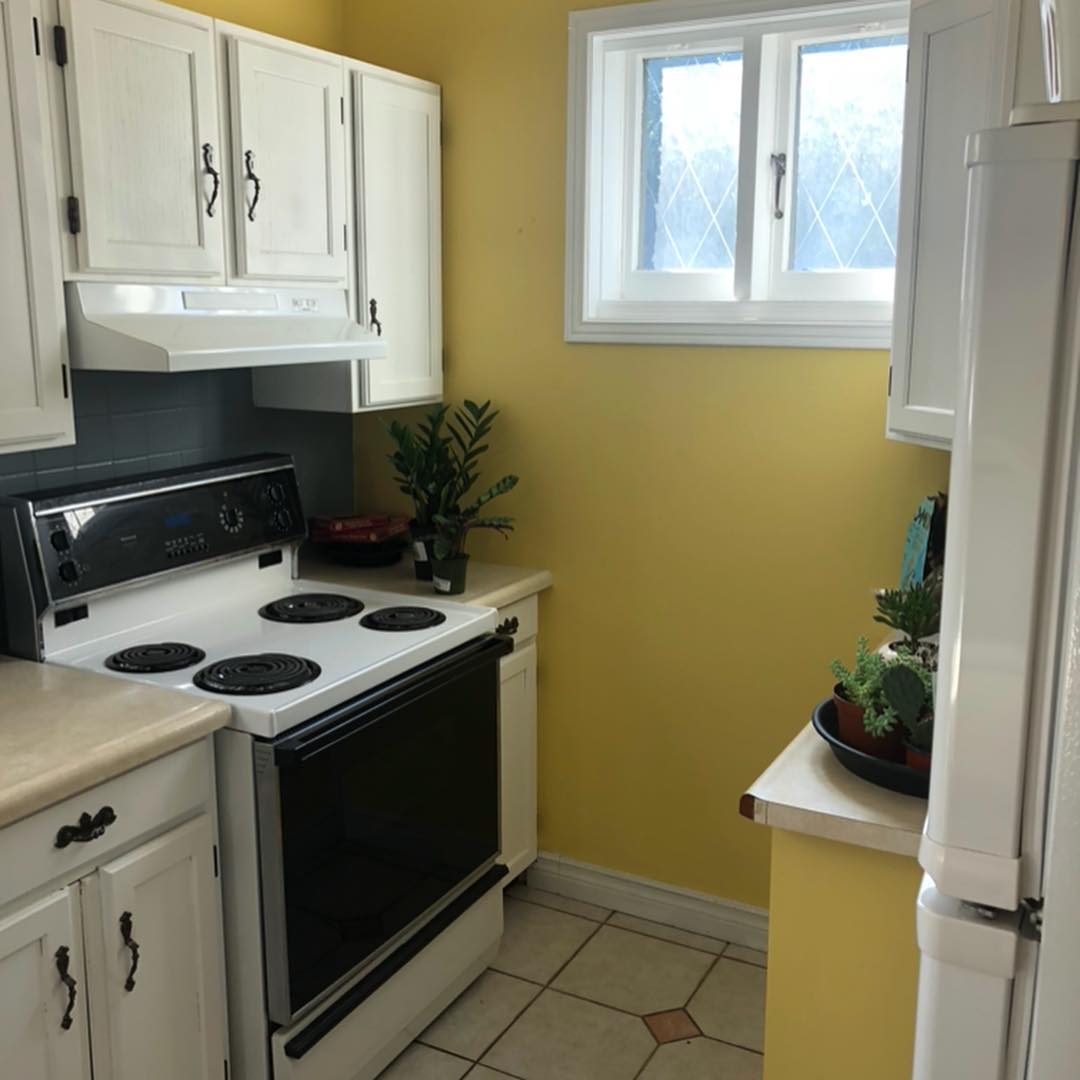 Yellow kitchen walls after move-out painting Dubai